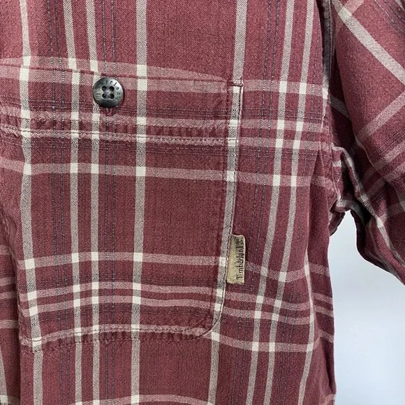 Timberland Vintage Plaid Shirt Workwear Chore Pockets Check Burnt Red Medium - Picture 3 of 11